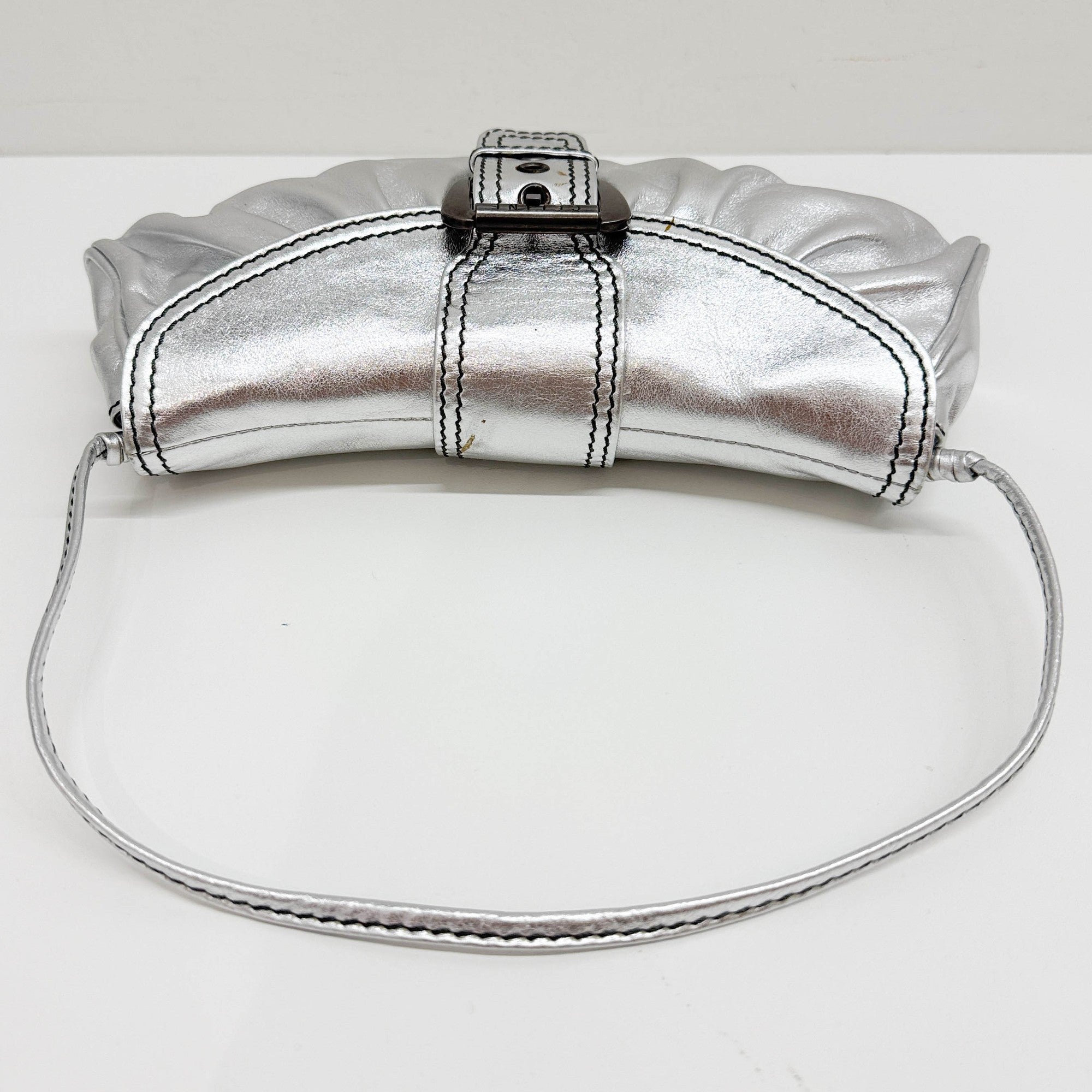 Silver Metallic Leather Shoulder Bag
