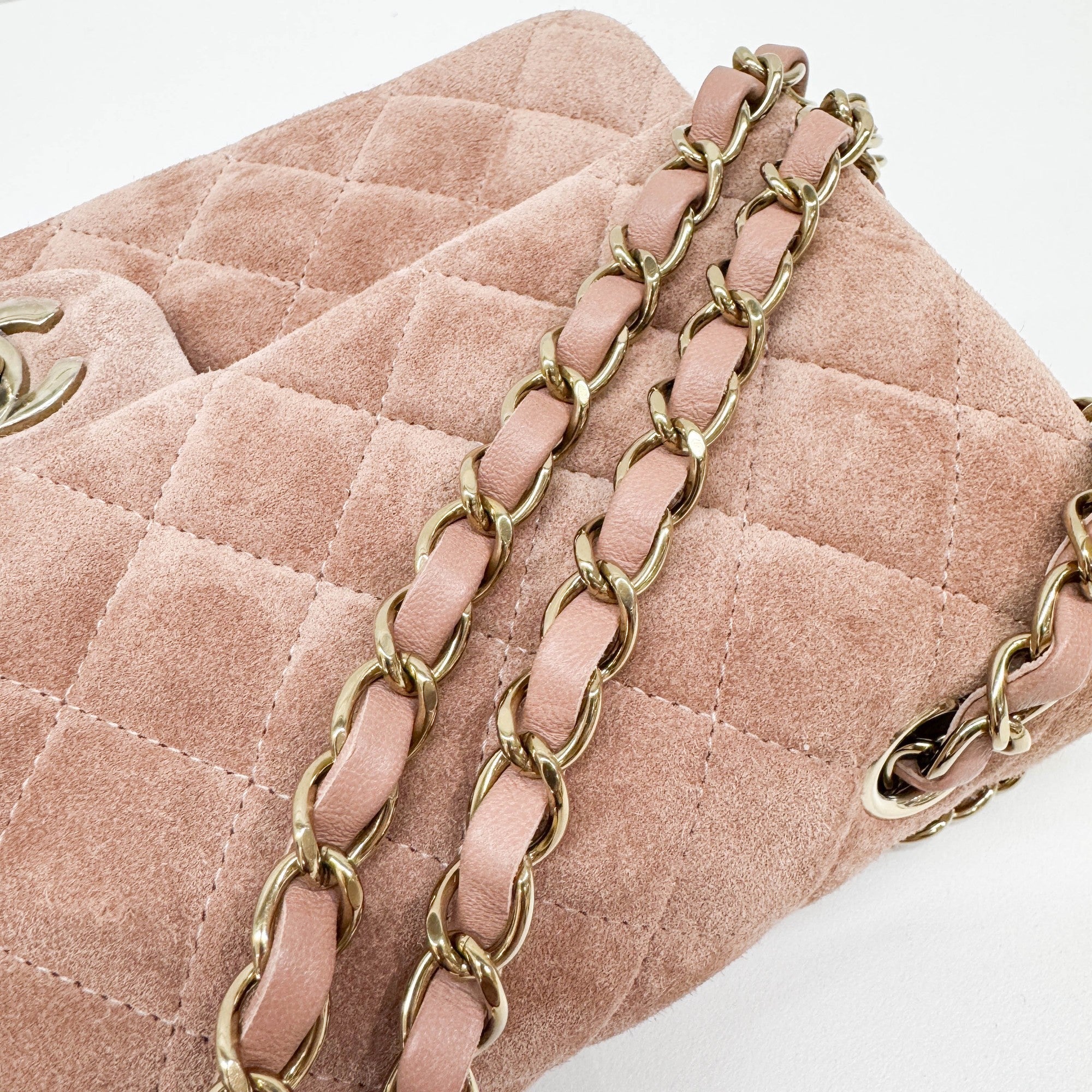 Classic Double Flap Matelasse Dusty Rose Suede Shoulder Bag