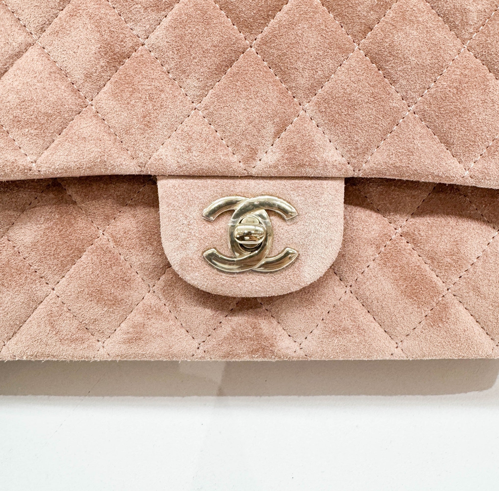 Classic Double Flap Matelasse Dusty Rose Suede Shoulder Bag