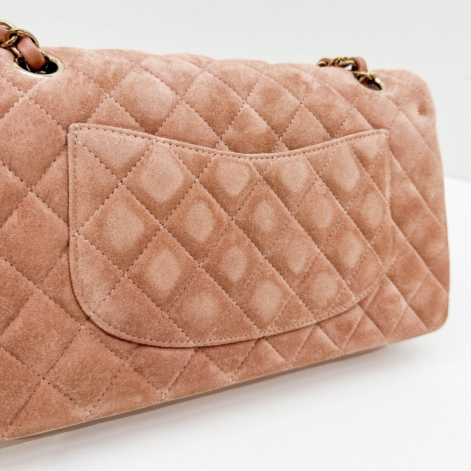 Classic Double Flap Matelasse Dusty Rose Suede Shoulder Bag