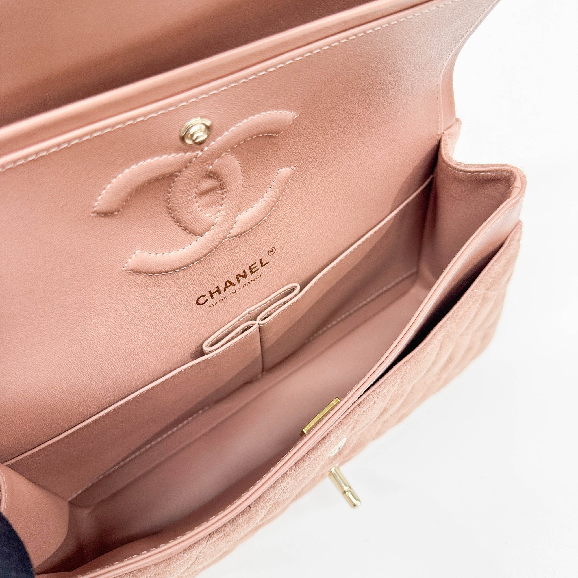 Classic Double Flap Matelasse Dusty Rose Suede Shoulder Bag