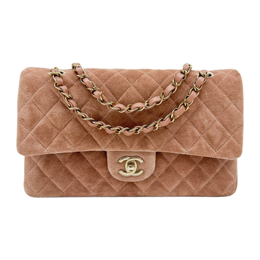 Classic Double Flap Matelasse Dusty Rose Suede Shoulder Bag