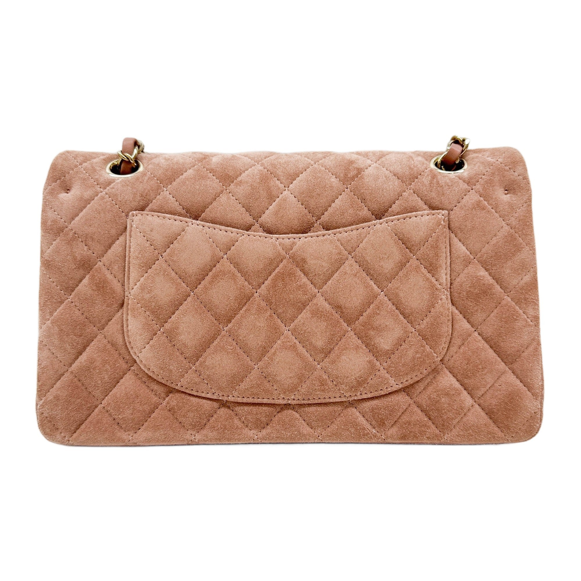 Classic Double Flap Matelasse Dusty Rose Suede Shoulder Bag