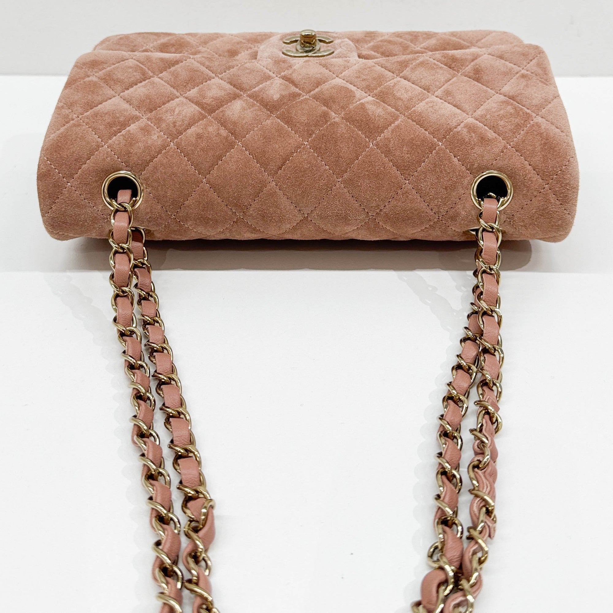 Classic Double Flap Matelasse Dusty Rose Suede Shoulder Bag