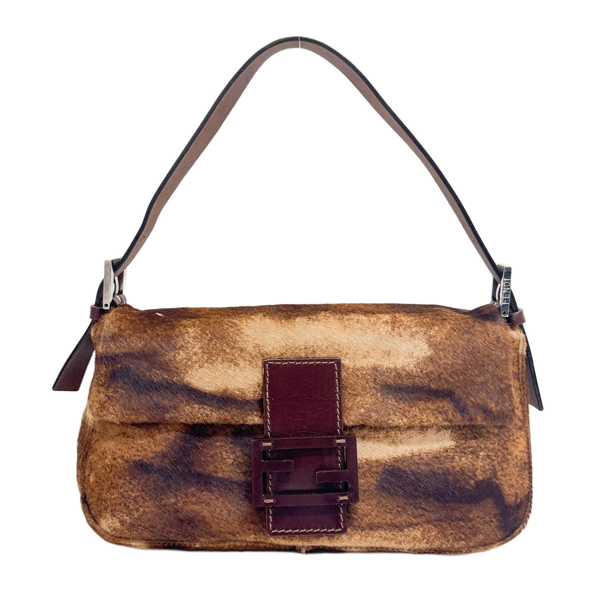 Baguette Brown Animal Print Pony Hair Shoulder Bag