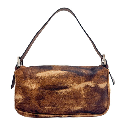 Baguette Brown Animal Print Pony Hair Shoulder Bag