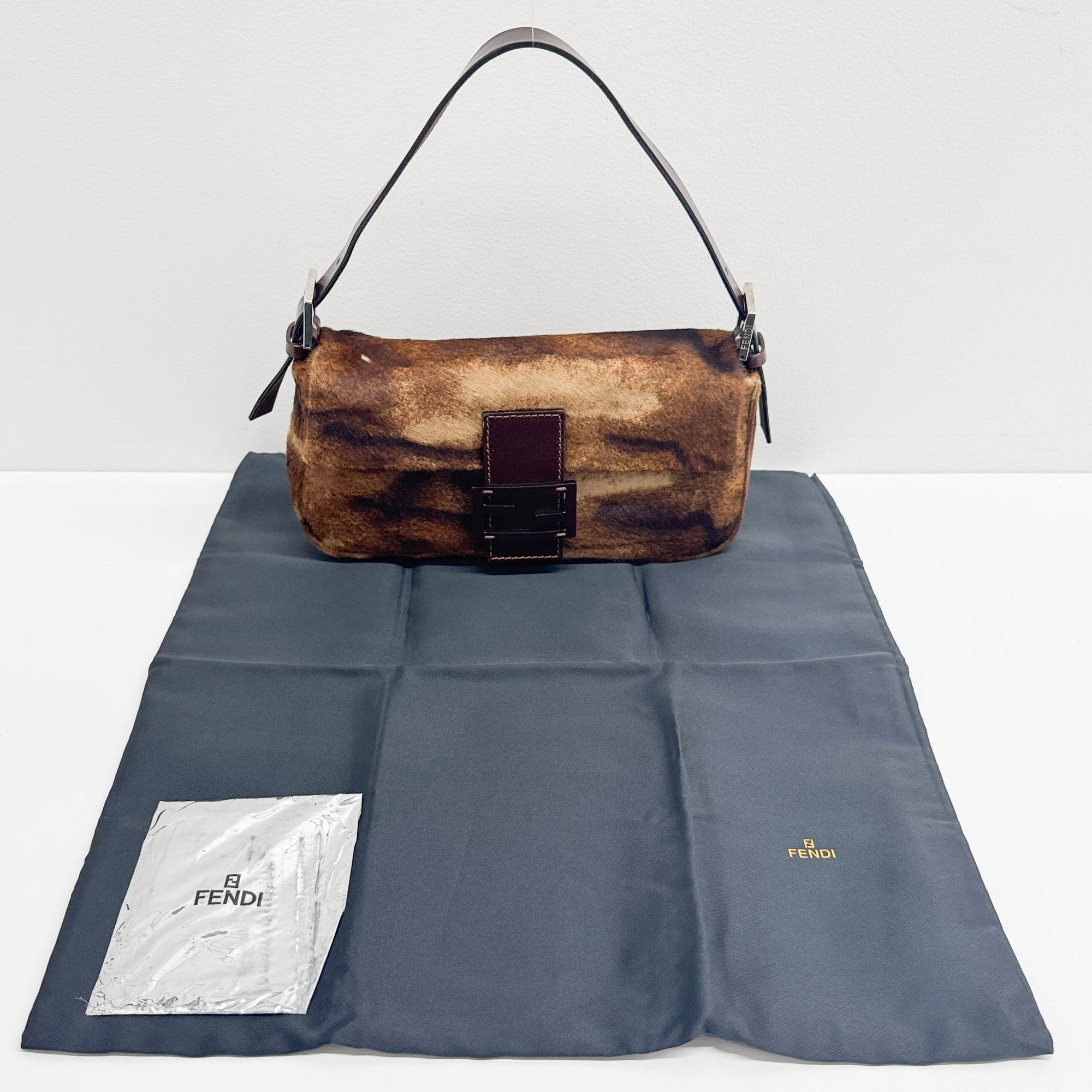 Baguette Brown Animal Print Pony Hair Shoulder Bag