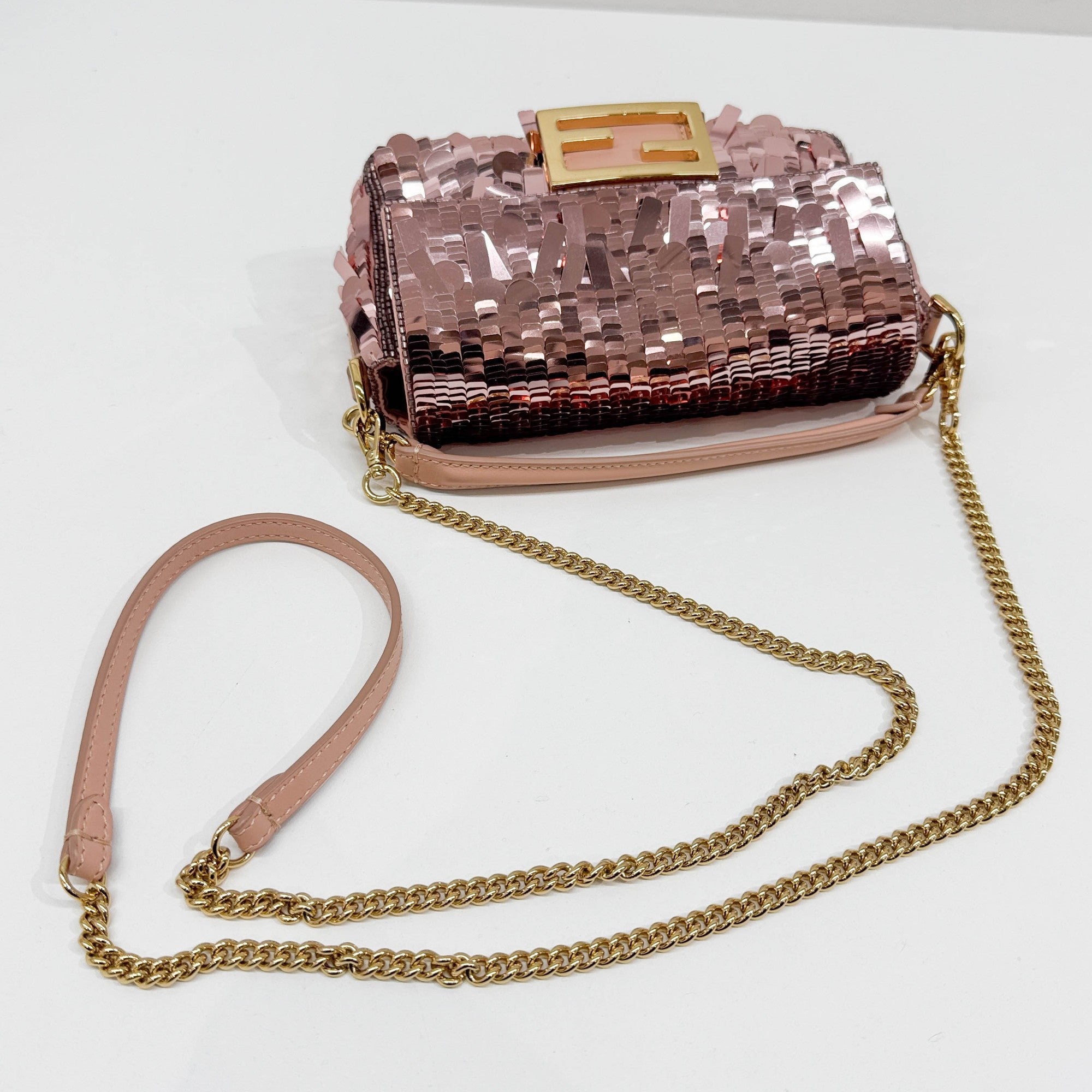 Mini Baguette Pink Sequin Two Way Bag