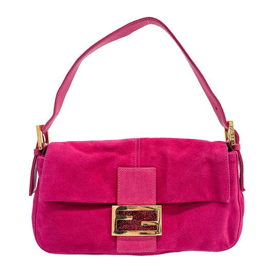 Baguette Pink Suede Shoulder Bag