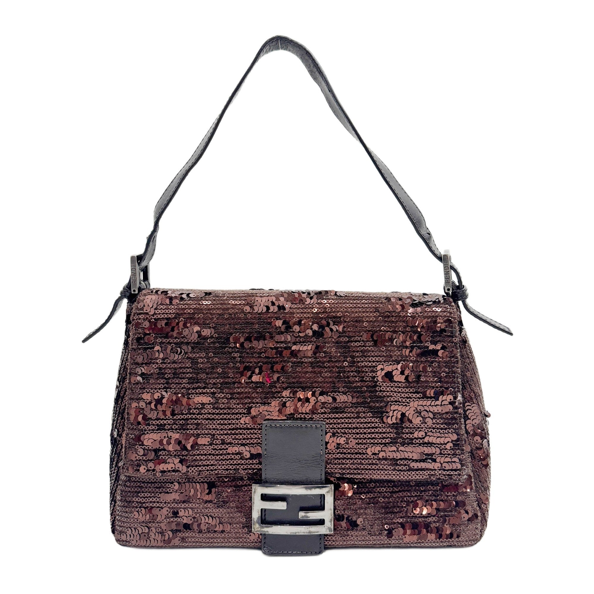 Mamma Baguette Brown Sequin Shoulder Bag