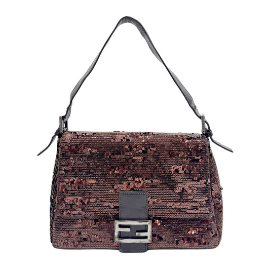 Mamma Baguette Brown Sequin Shoulder Bag