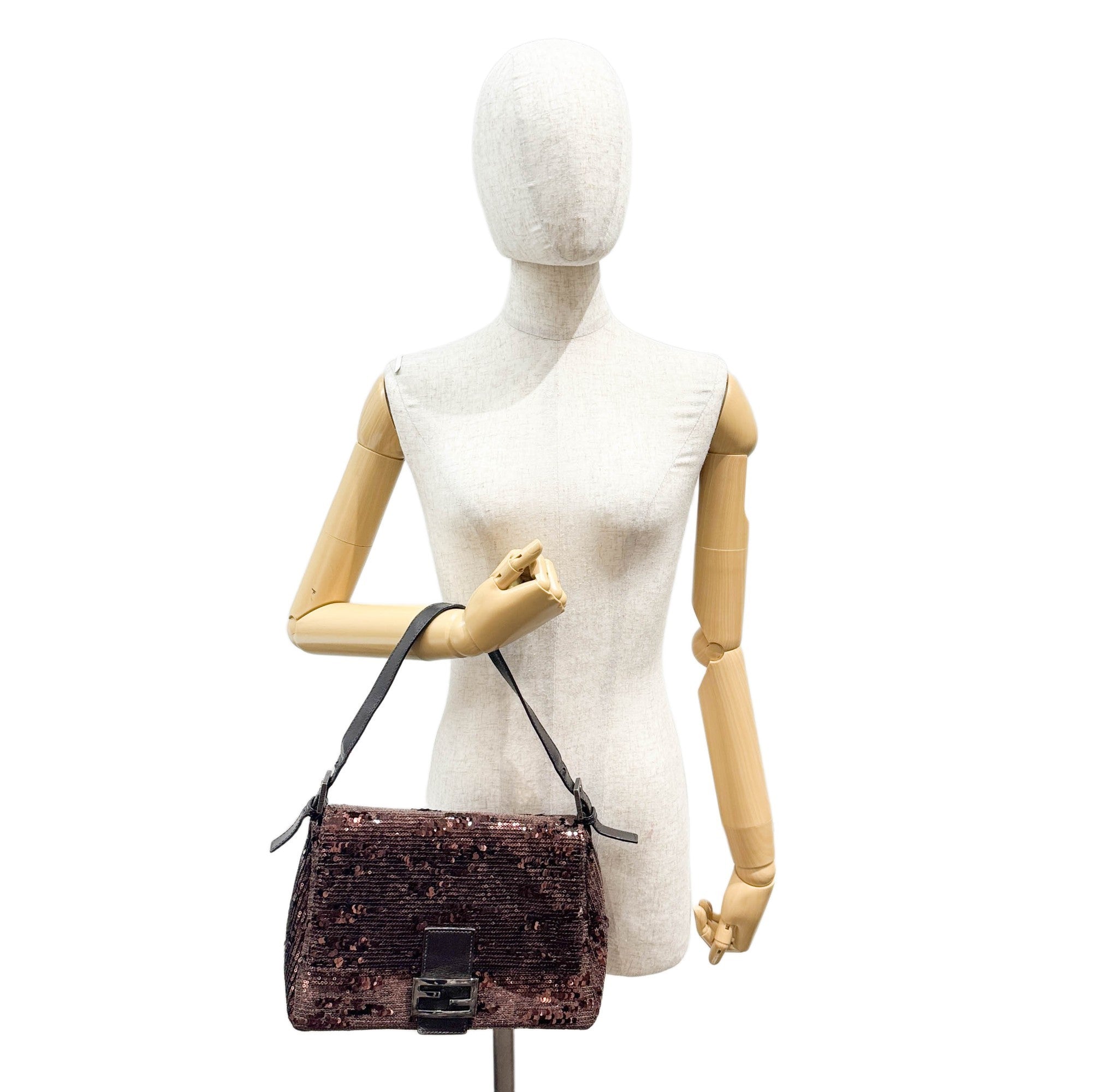 Mamma Baguette Brown Sequin Shoulder Bag