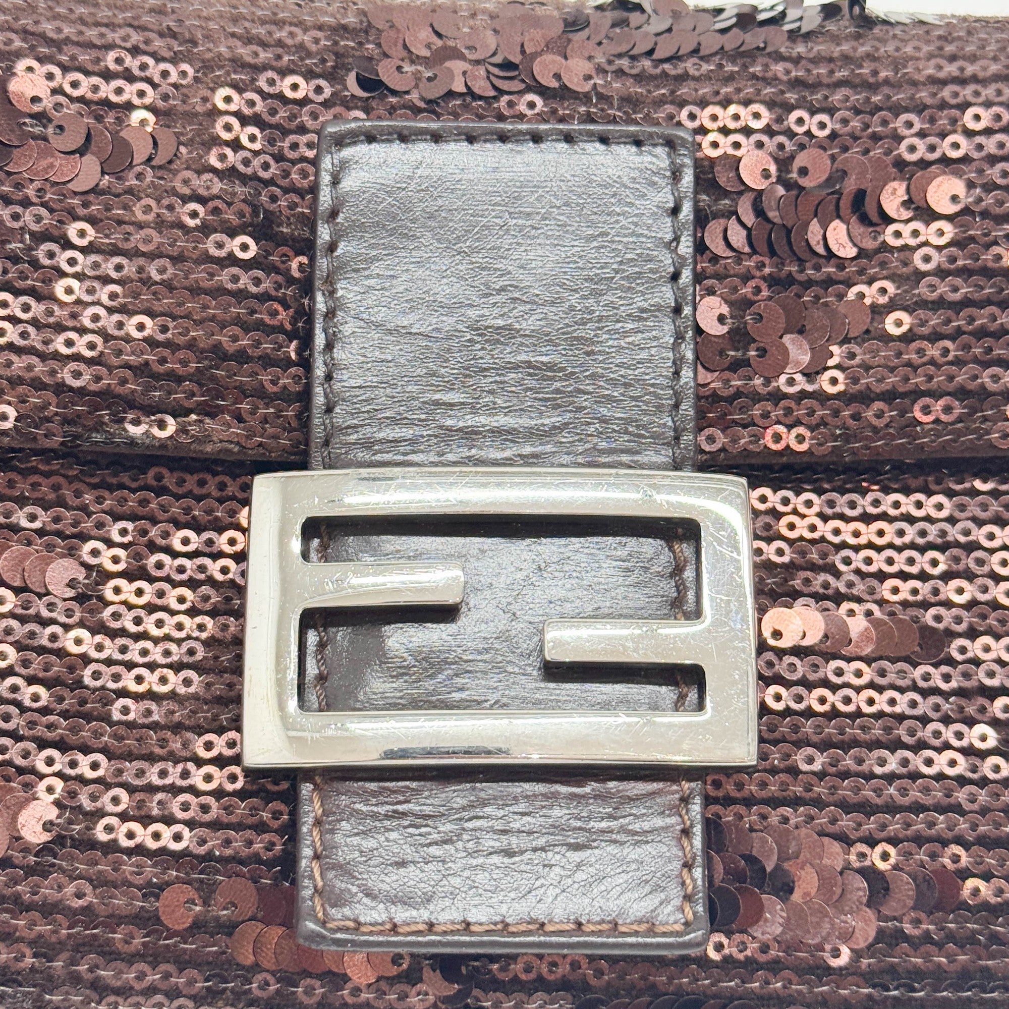 Baguette Brown Sequin Shoulder Bag