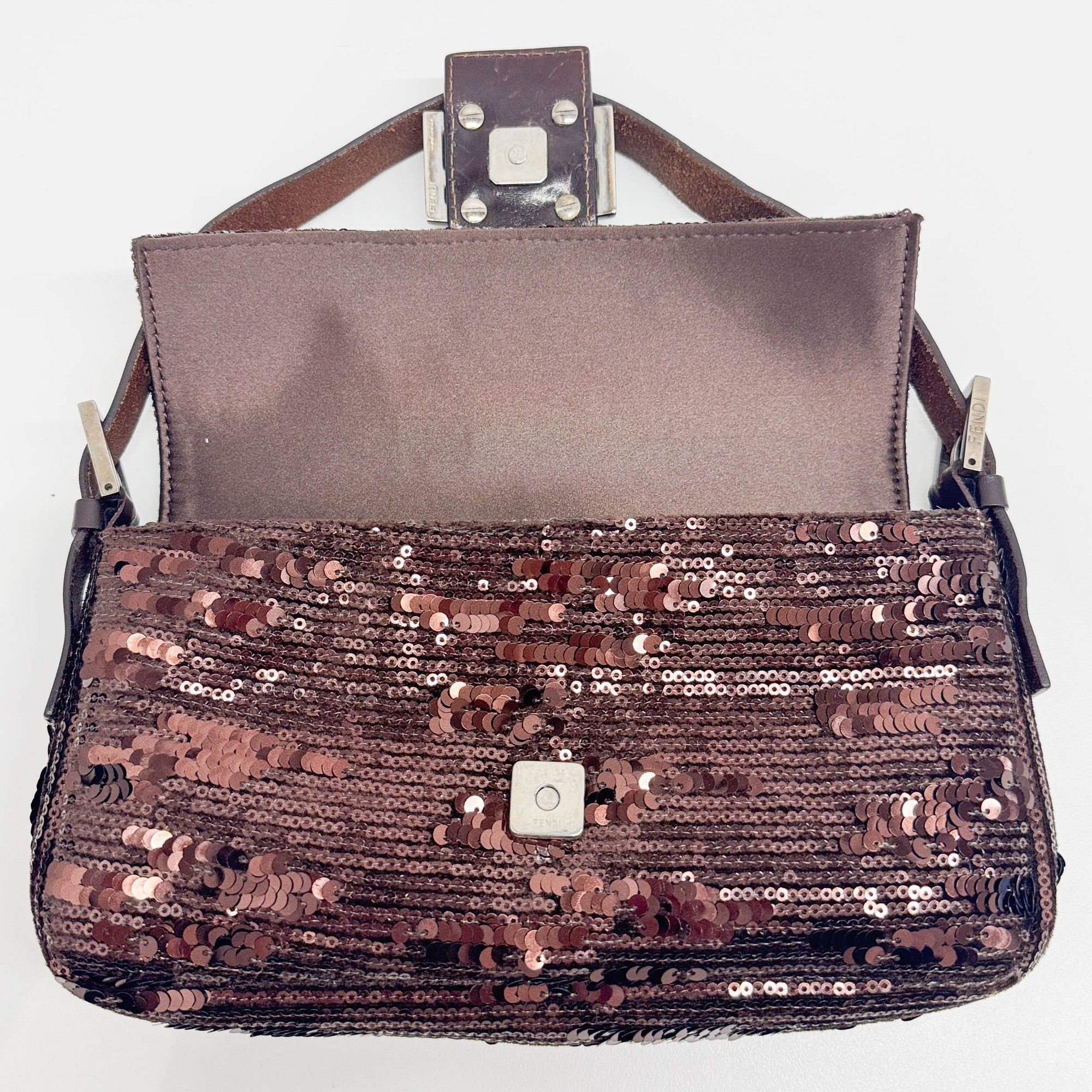 Baguette Brown Sequin Shoulder Bag