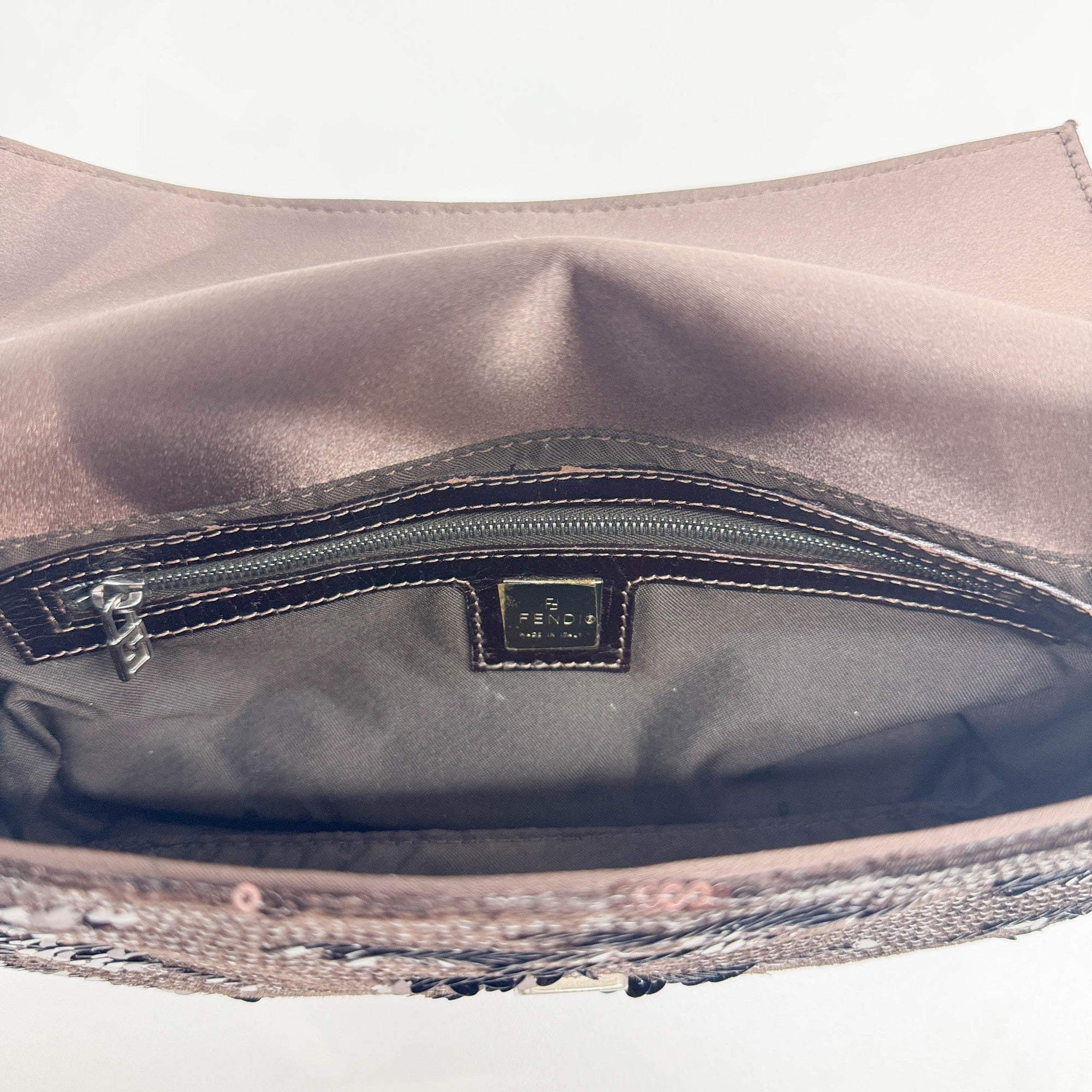 Baguette Brown Sequin Shoulder Bag