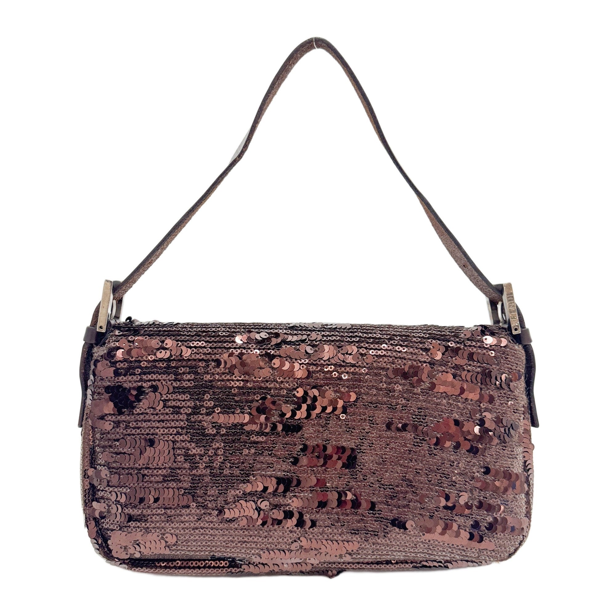 Baguette Brown Sequin Shoulder Bag