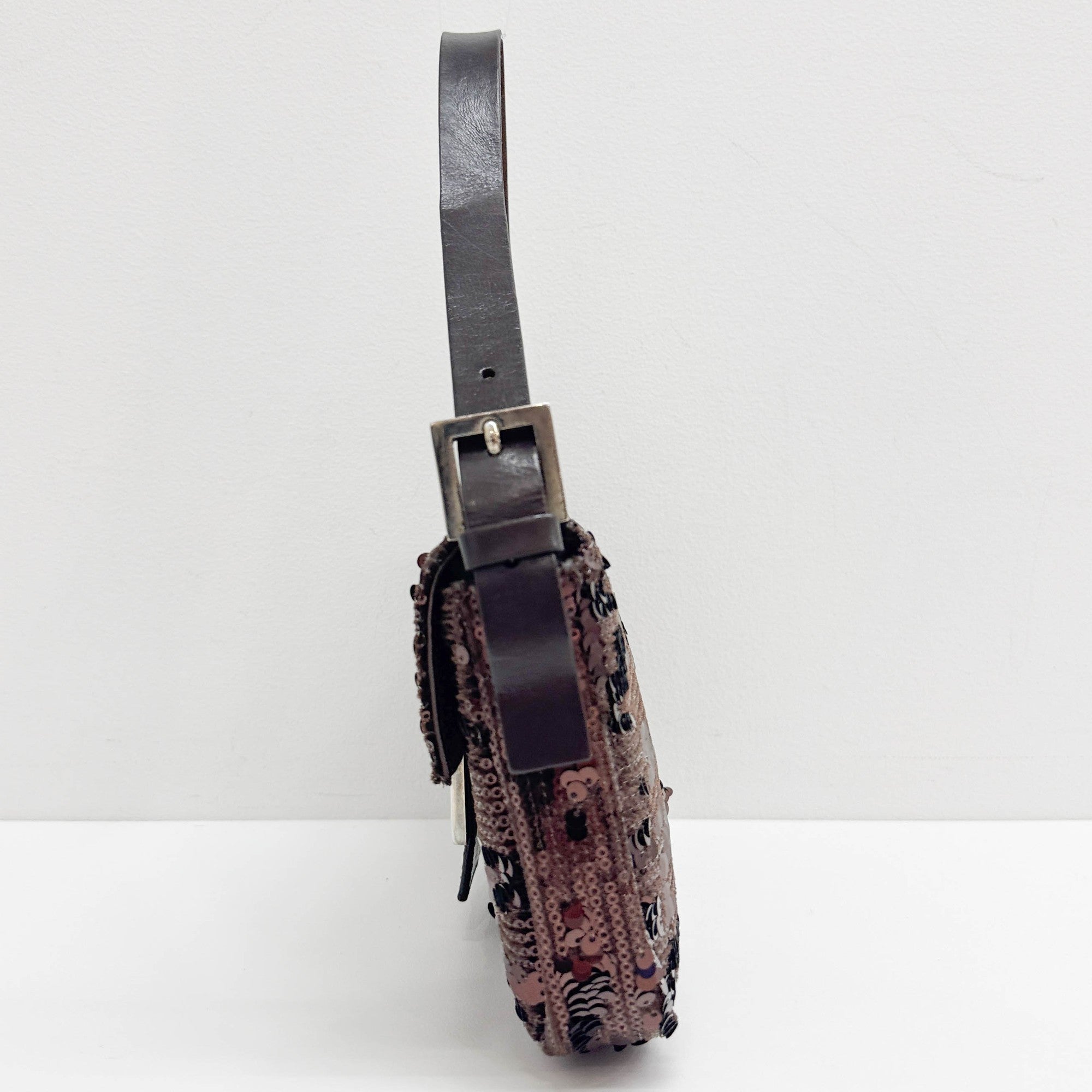 Baguette Brown Sequin Shoulder Bag