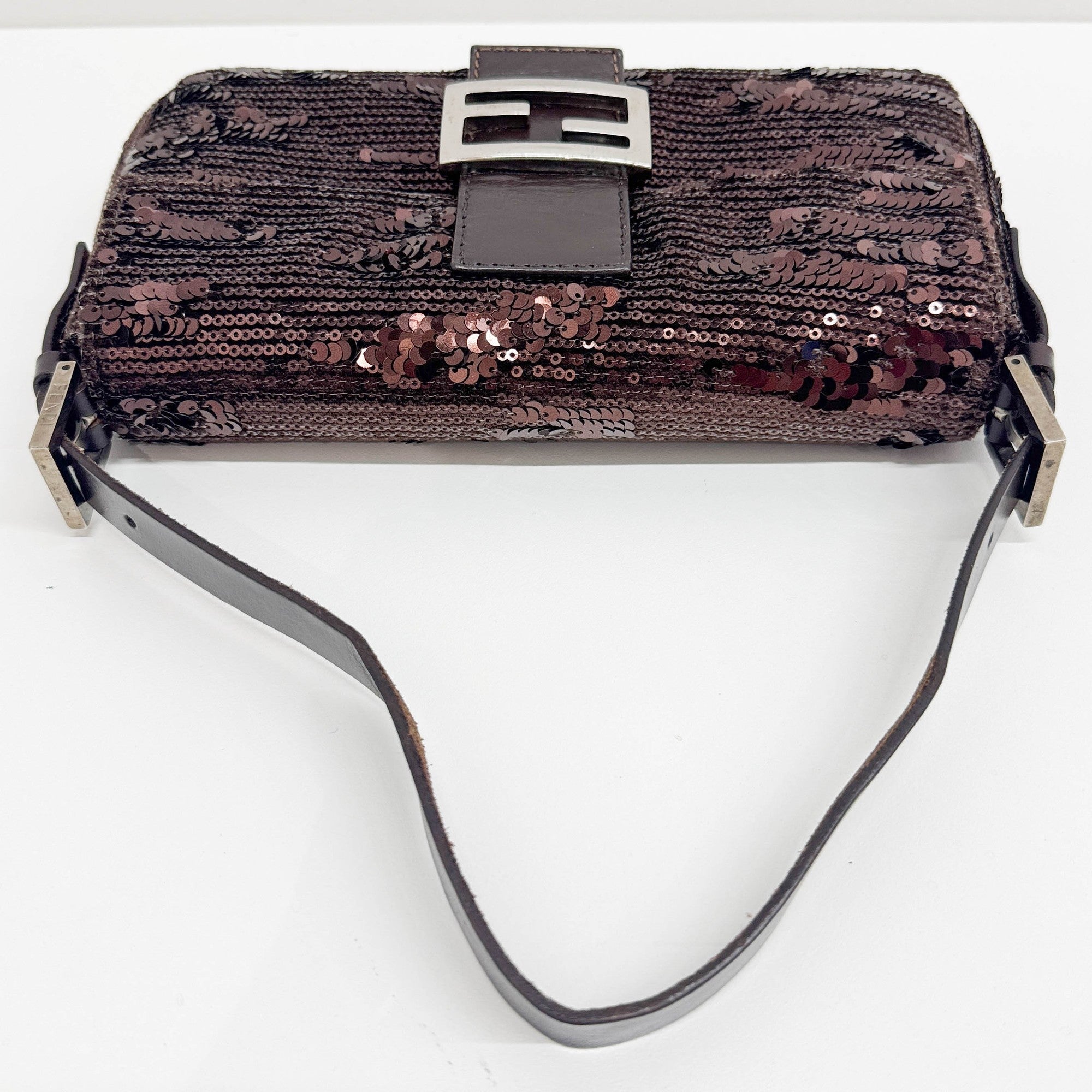 Baguette Brown Sequin Shoulder Bag