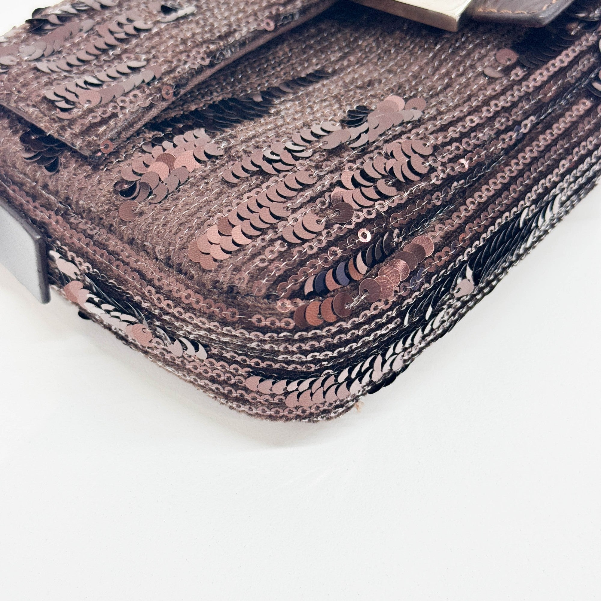Baguette Brown Sequin Shoulder Bag