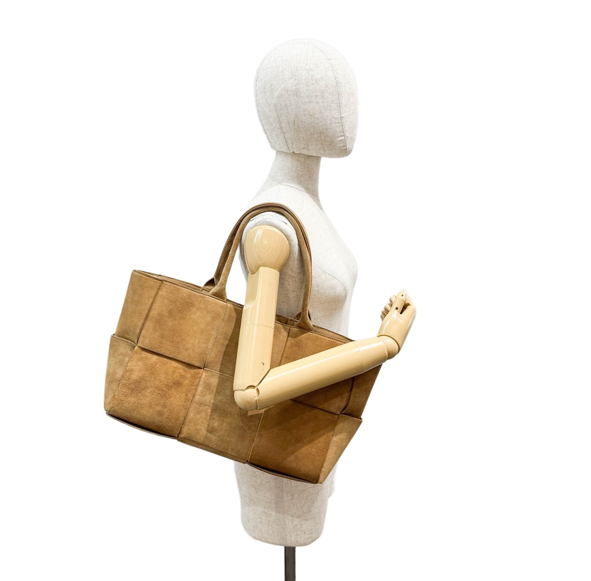 Arco Maxi Intrecciato Brown Suede Tote Bag