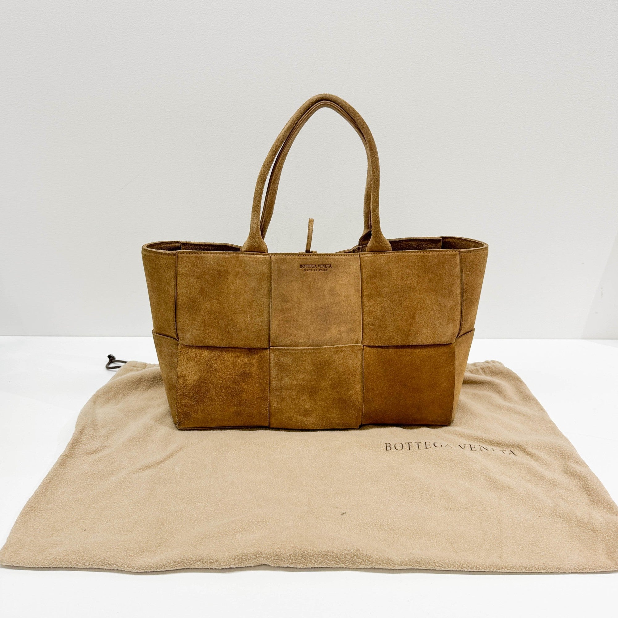 Arco Maxi Intrecciato Brown Suede Tote Bag