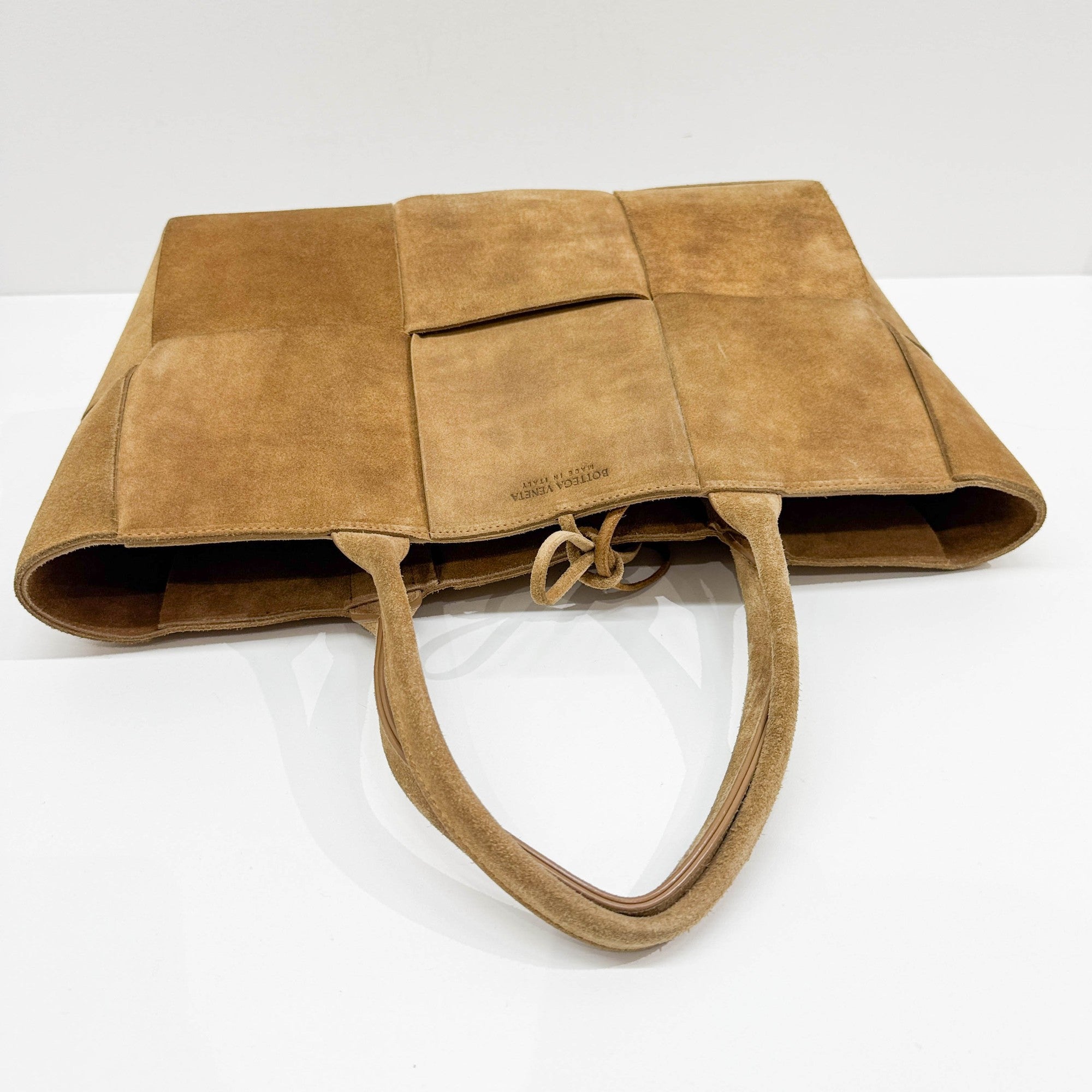 Arco Maxi Intrecciato Brown Suede Tote Bag