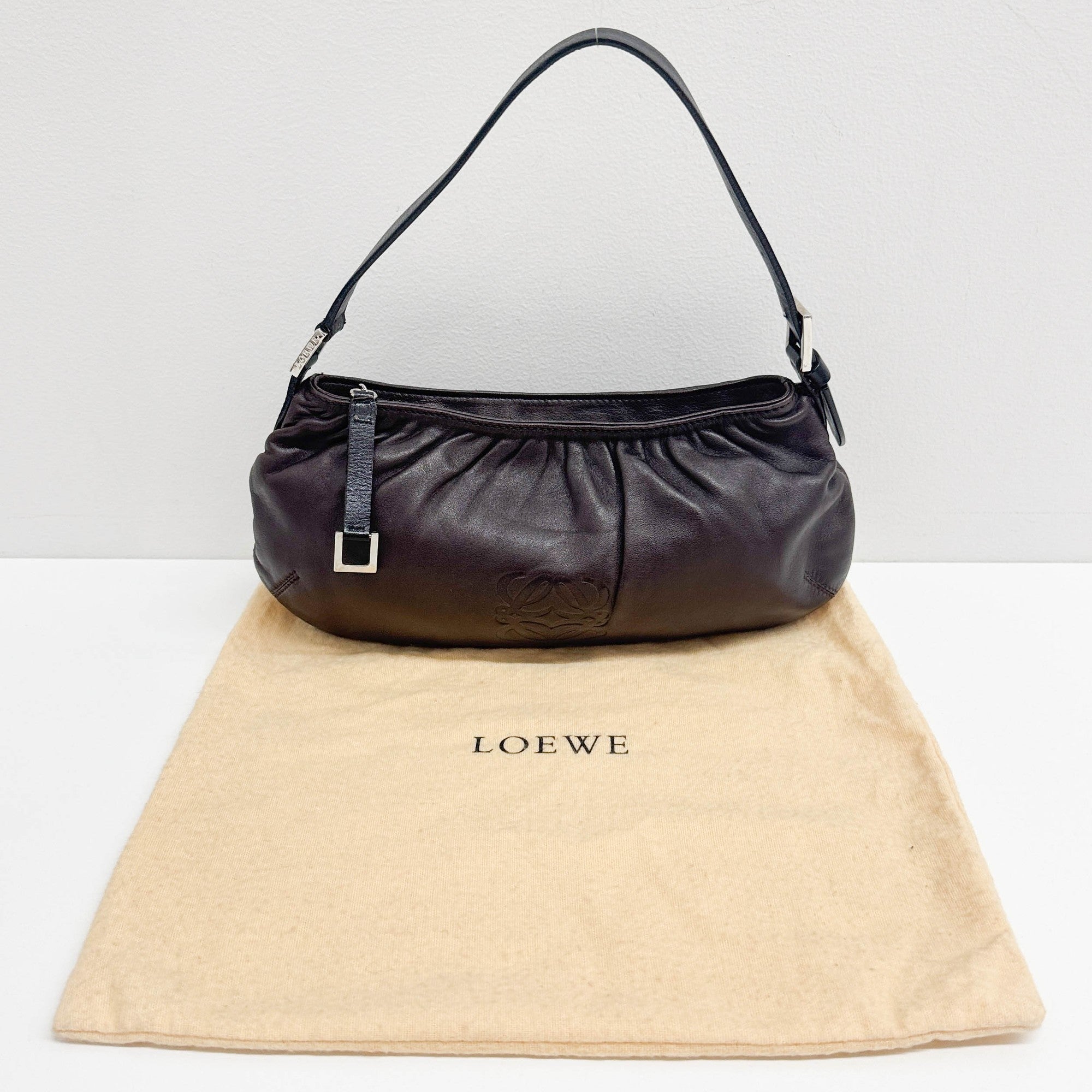 Anagram Espresso Nappa Leather Shoulder Pouch