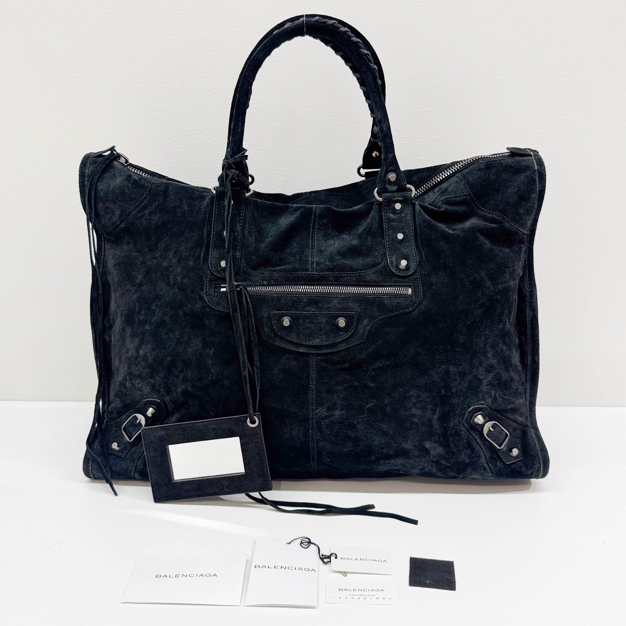 Weekender Black Suede Hand Bag