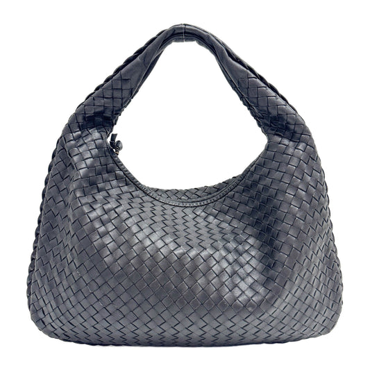 Intrecciato Black Leather Shoulder Bag