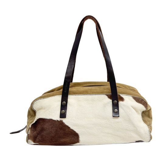 Brown Cow Print pony Hair & Khaki Corduroy Shoulder Bag