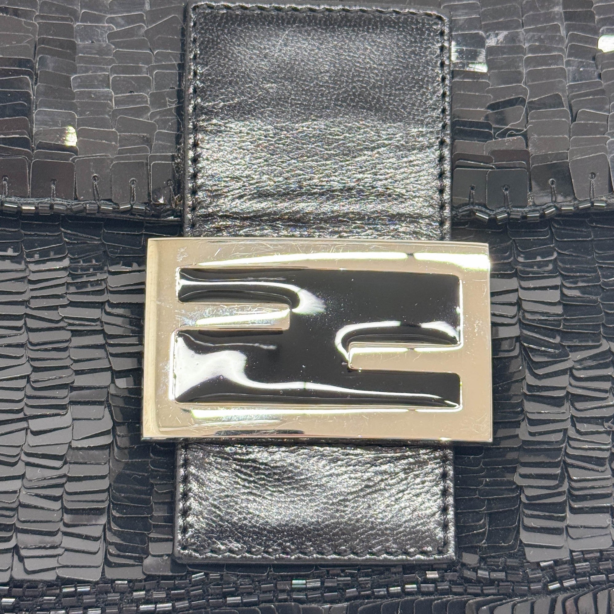 Baguette Black Sequin Shoulder Bag