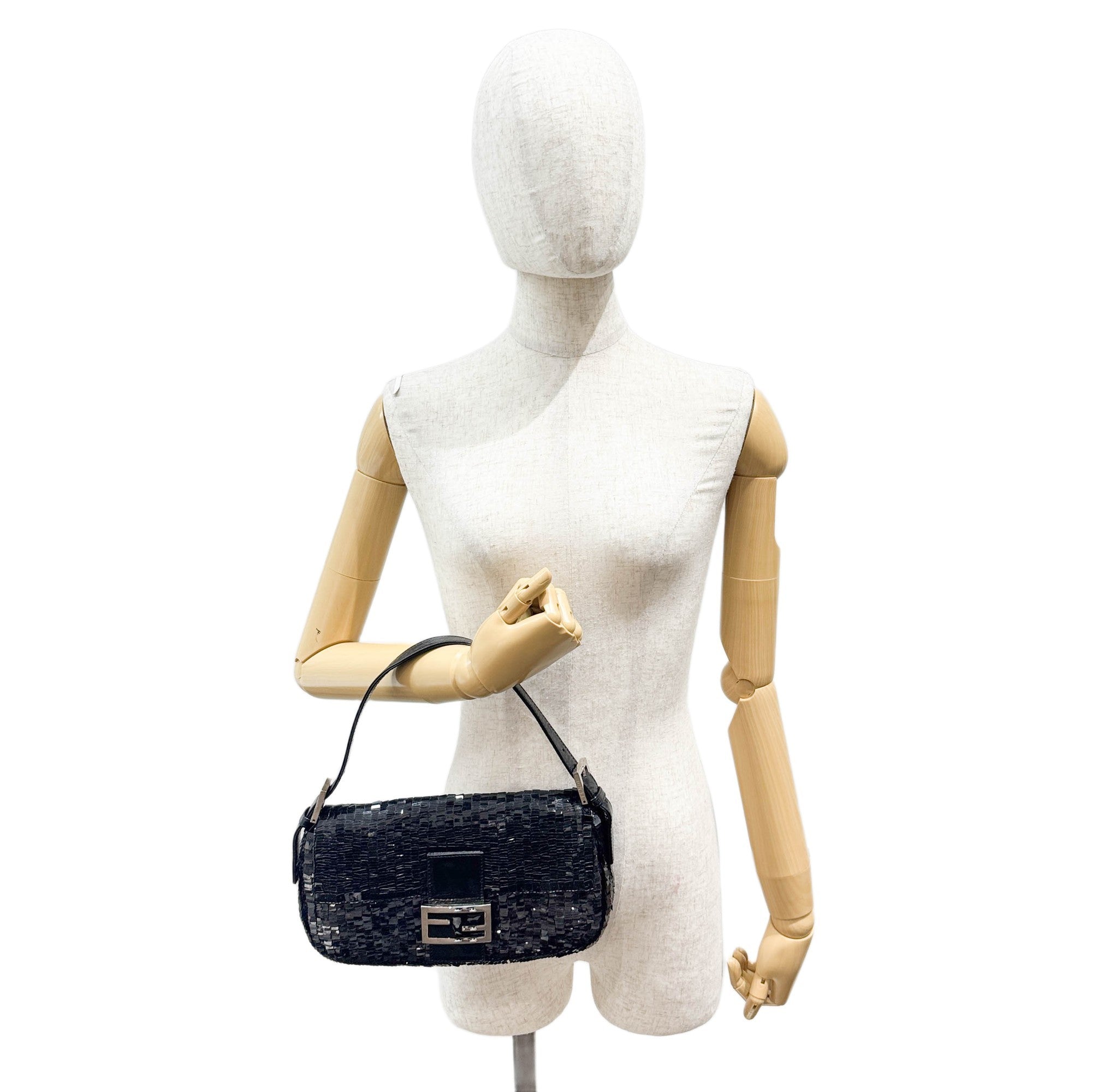 Baguette Black Sequin Shoulder Bag