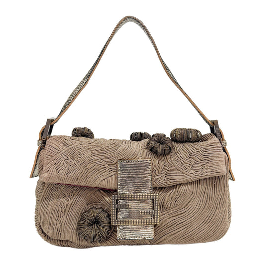 Baguette Medusa Metallic Brown Cotton Shoulder Bag