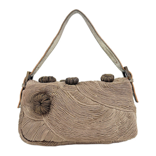 Baguette Medusa Metallic Brown Cotton Shoulder Bag