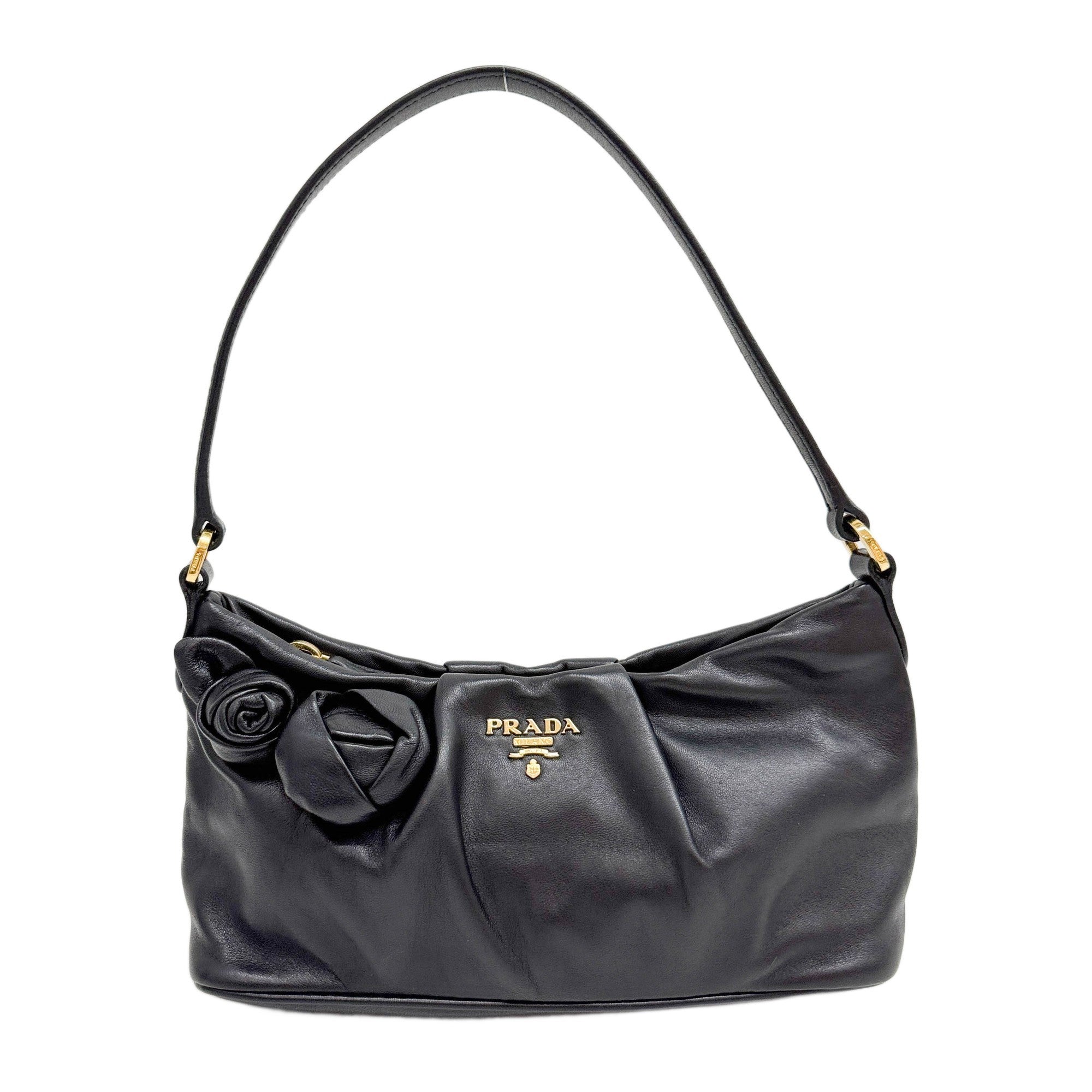Roses Black Leather Shoulder Bag