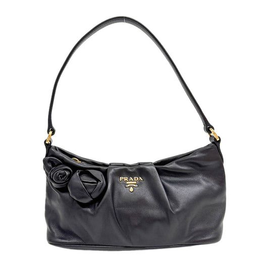 Roses Black Leather Shoulder Bag