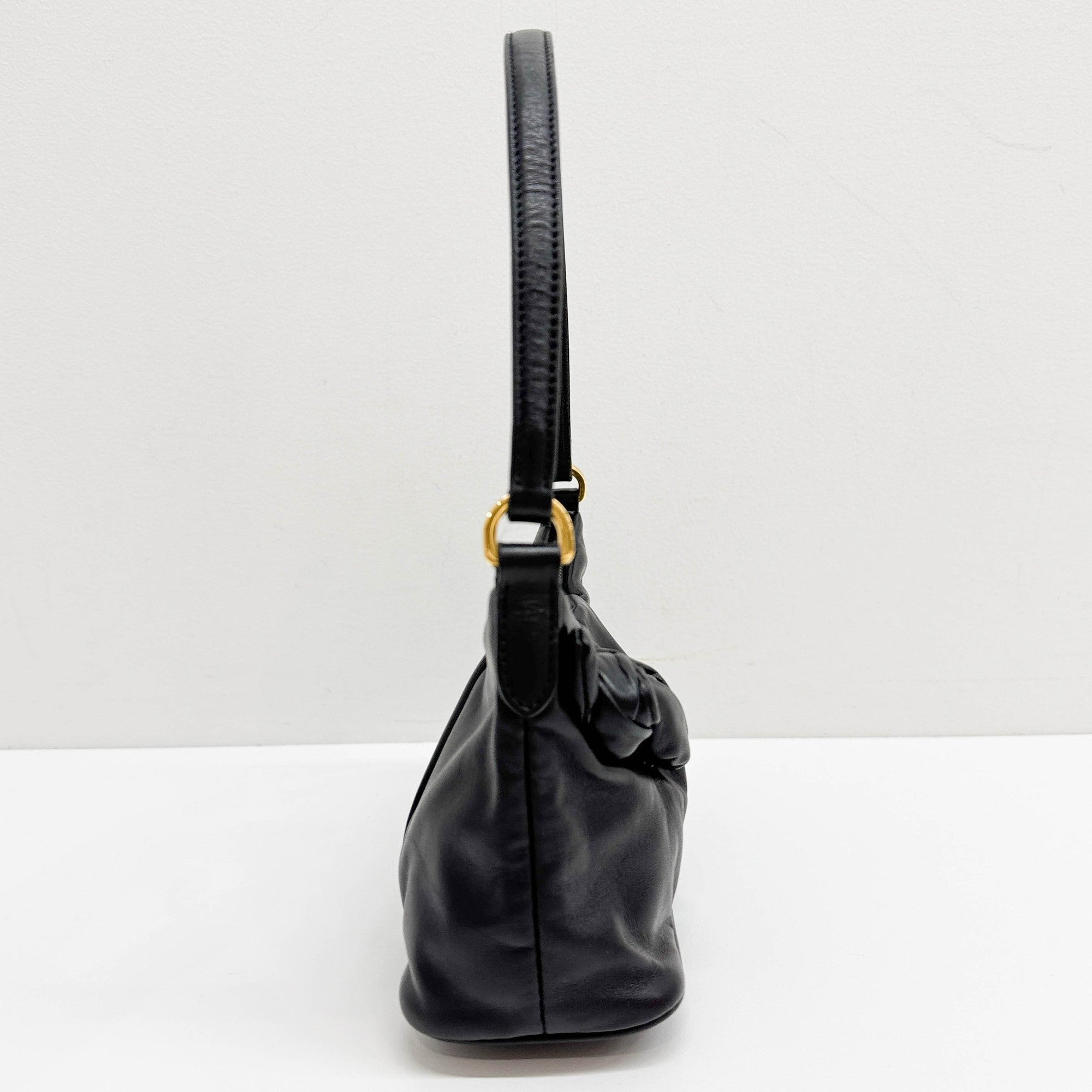 Roses Black Leather Shoulder Bag