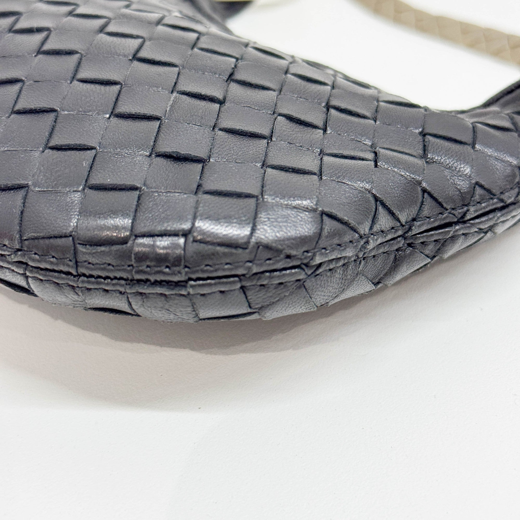 Intrecciato Black Leather Shoulder Bag