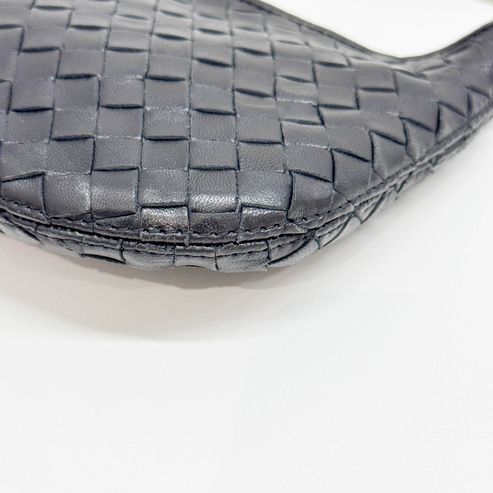 Intrecciato Black Leather Shoulder Bag