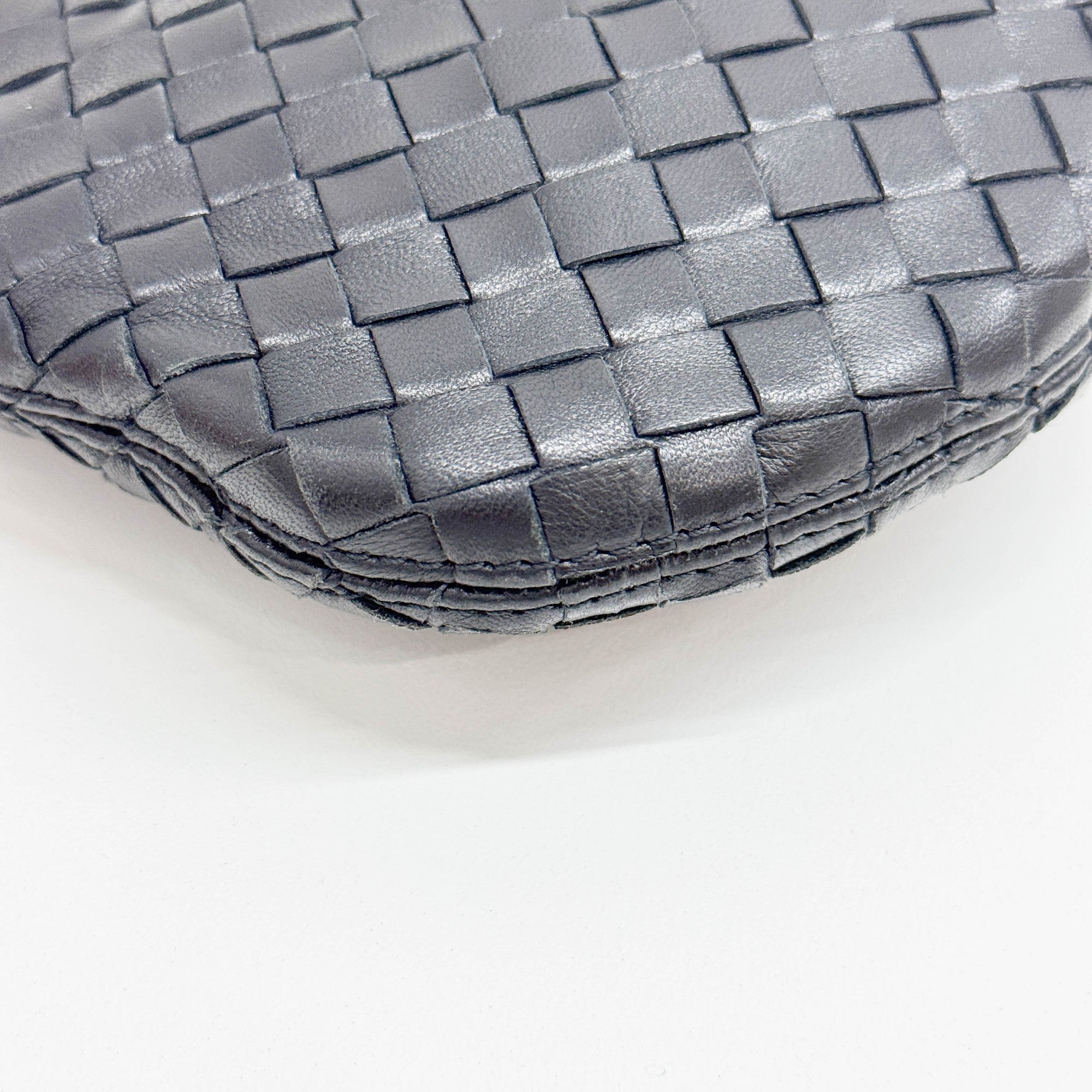 Intrecciato Black Leather Shoulder Bag