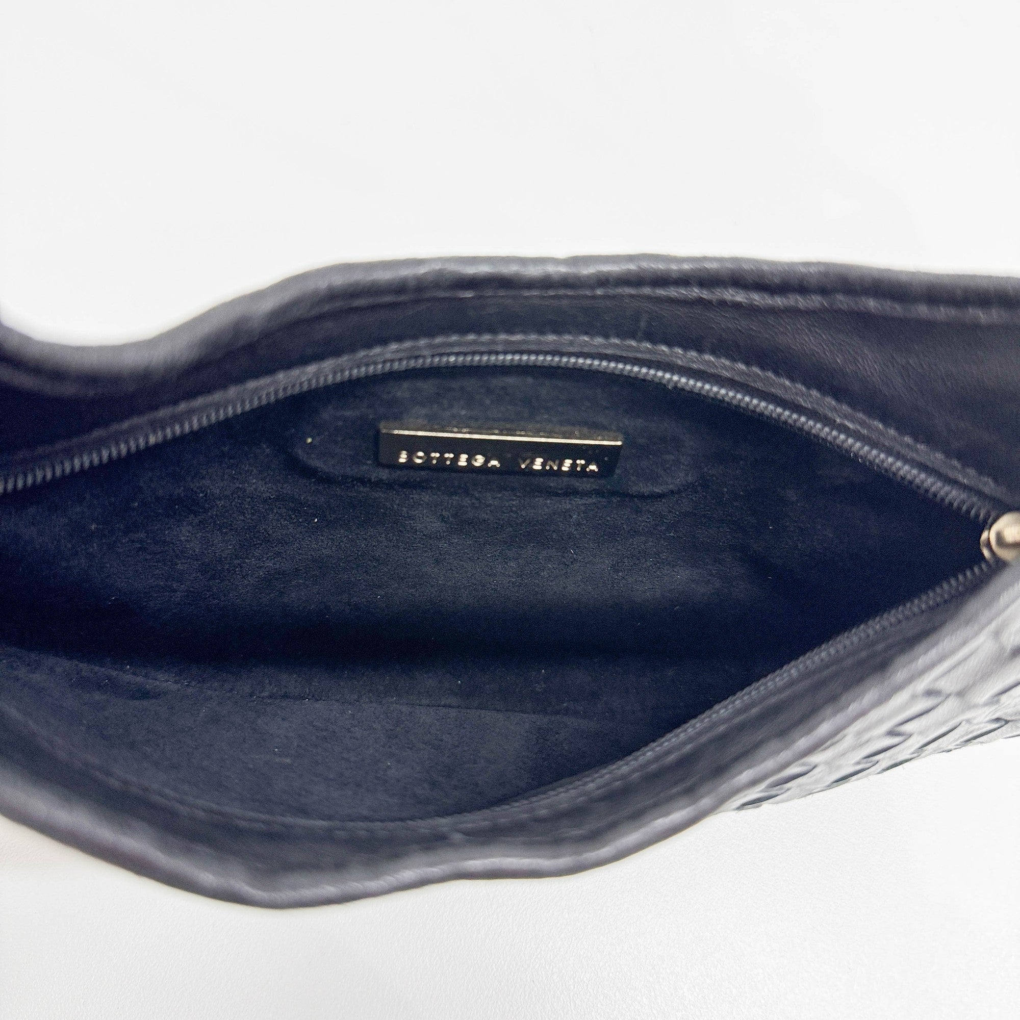 Intrecciato Black Leather Shoulder Bag