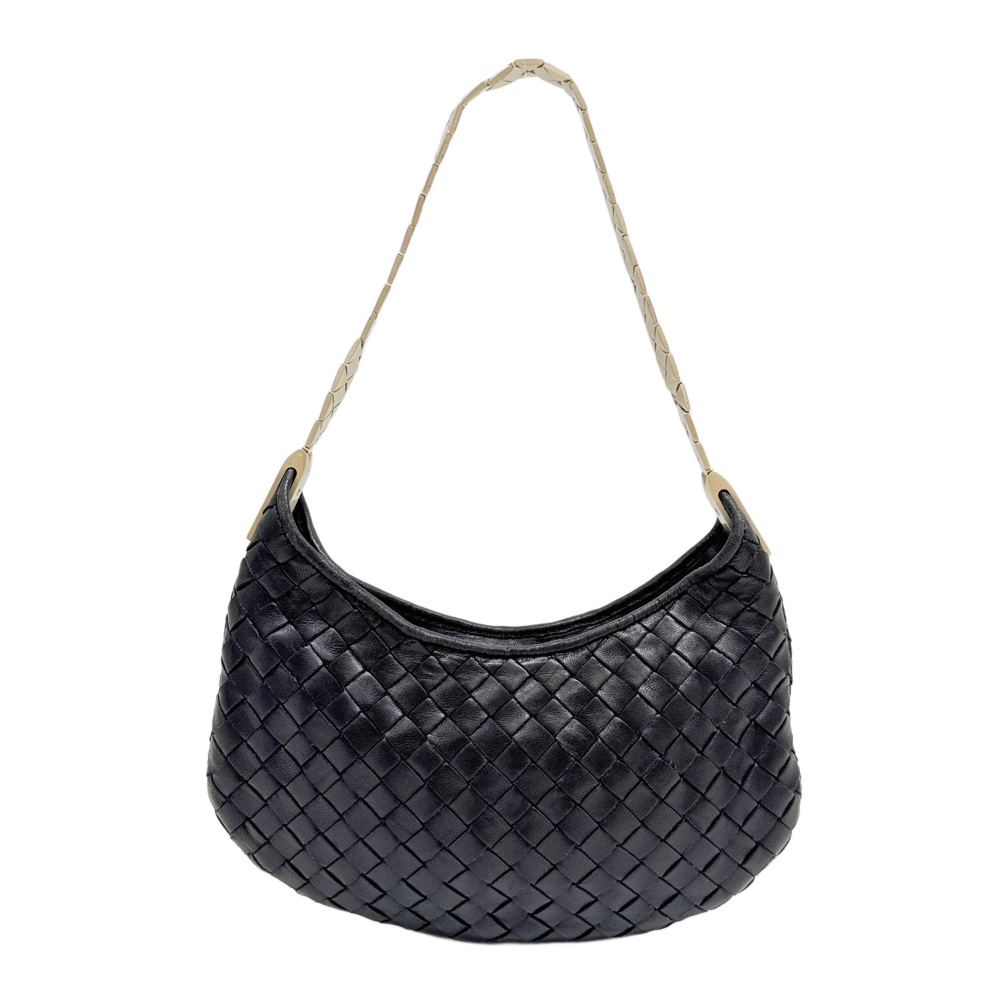 Intrecciato Black Leather Shoulder Bag