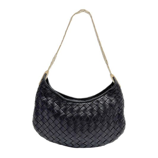 Intrecciato Black Leather Shoulder Bag