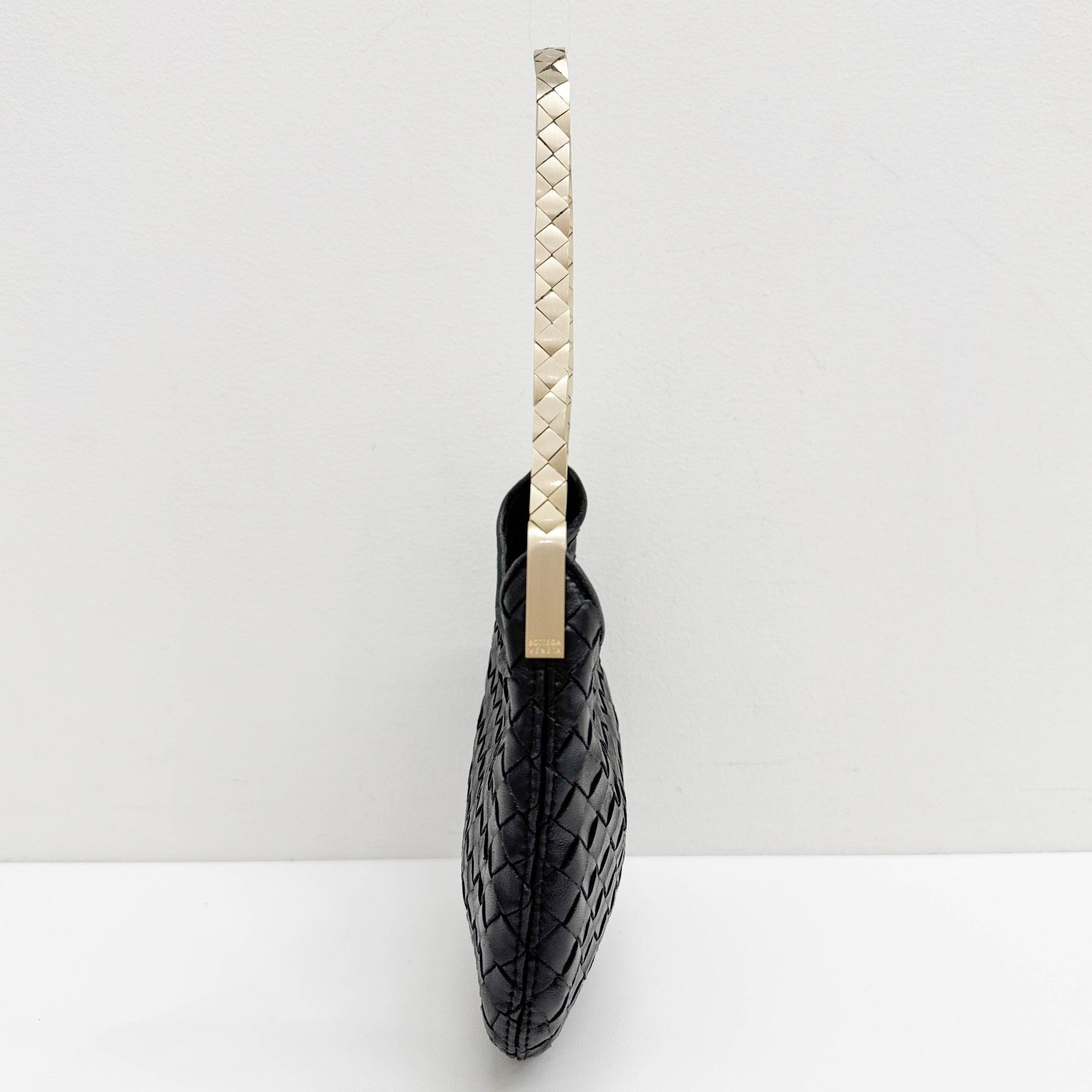 Intrecciato Black Leather Shoulder Bag