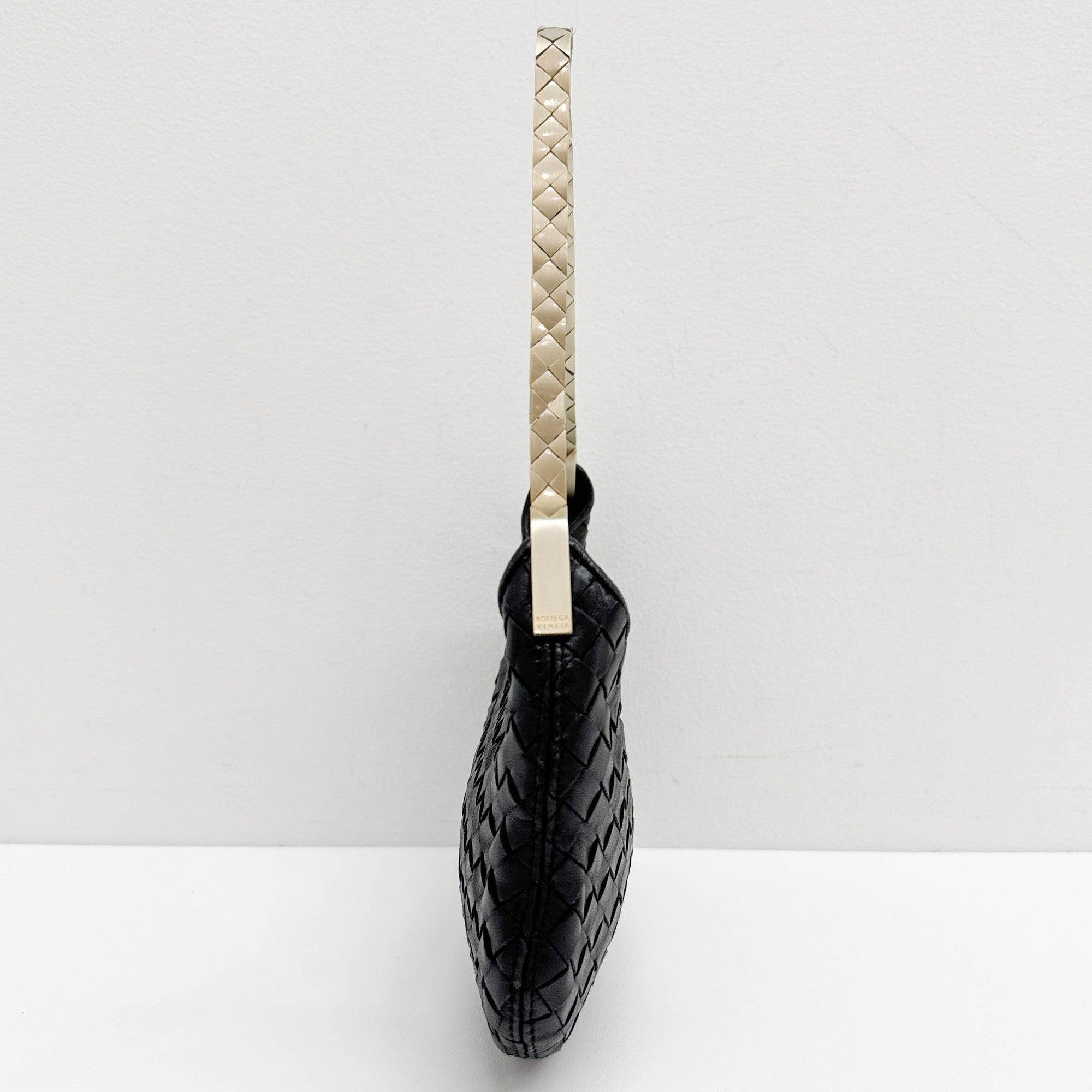 Intrecciato Black Leather Shoulder Bag