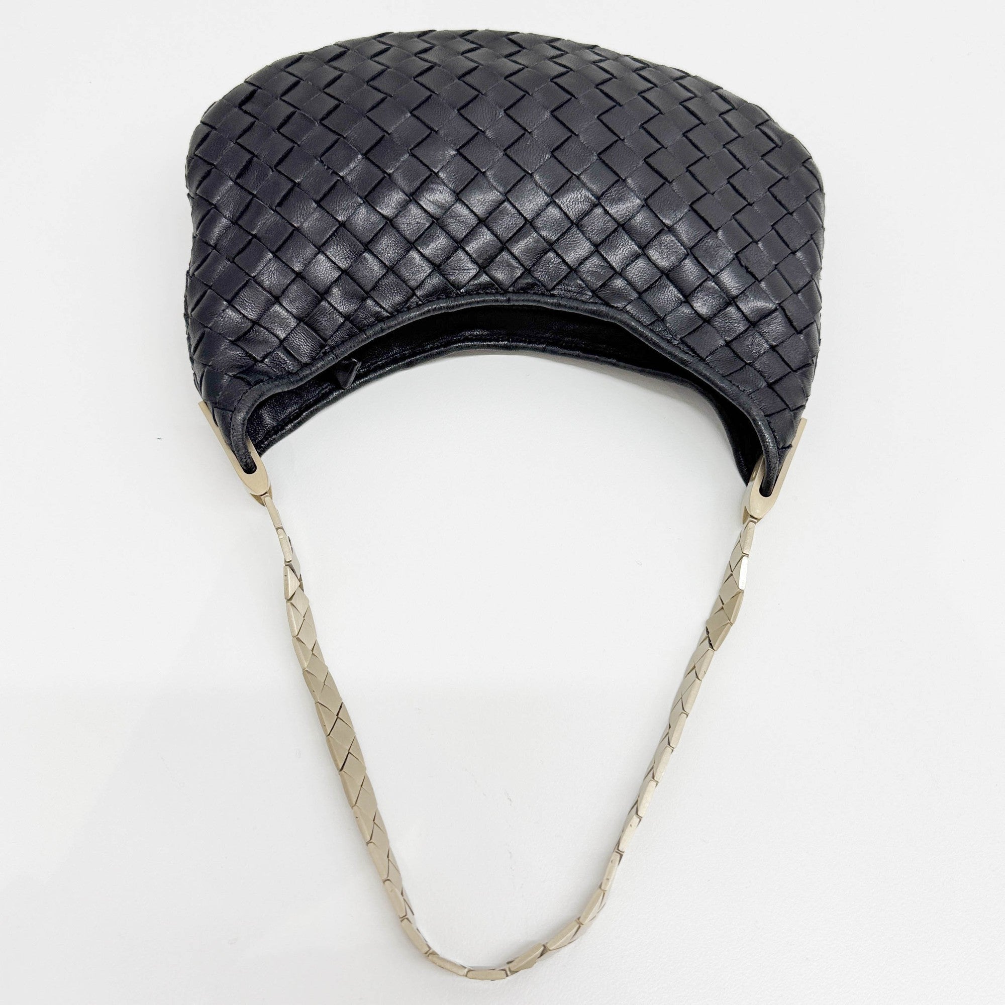 Intrecciato Black Leather Shoulder Bag