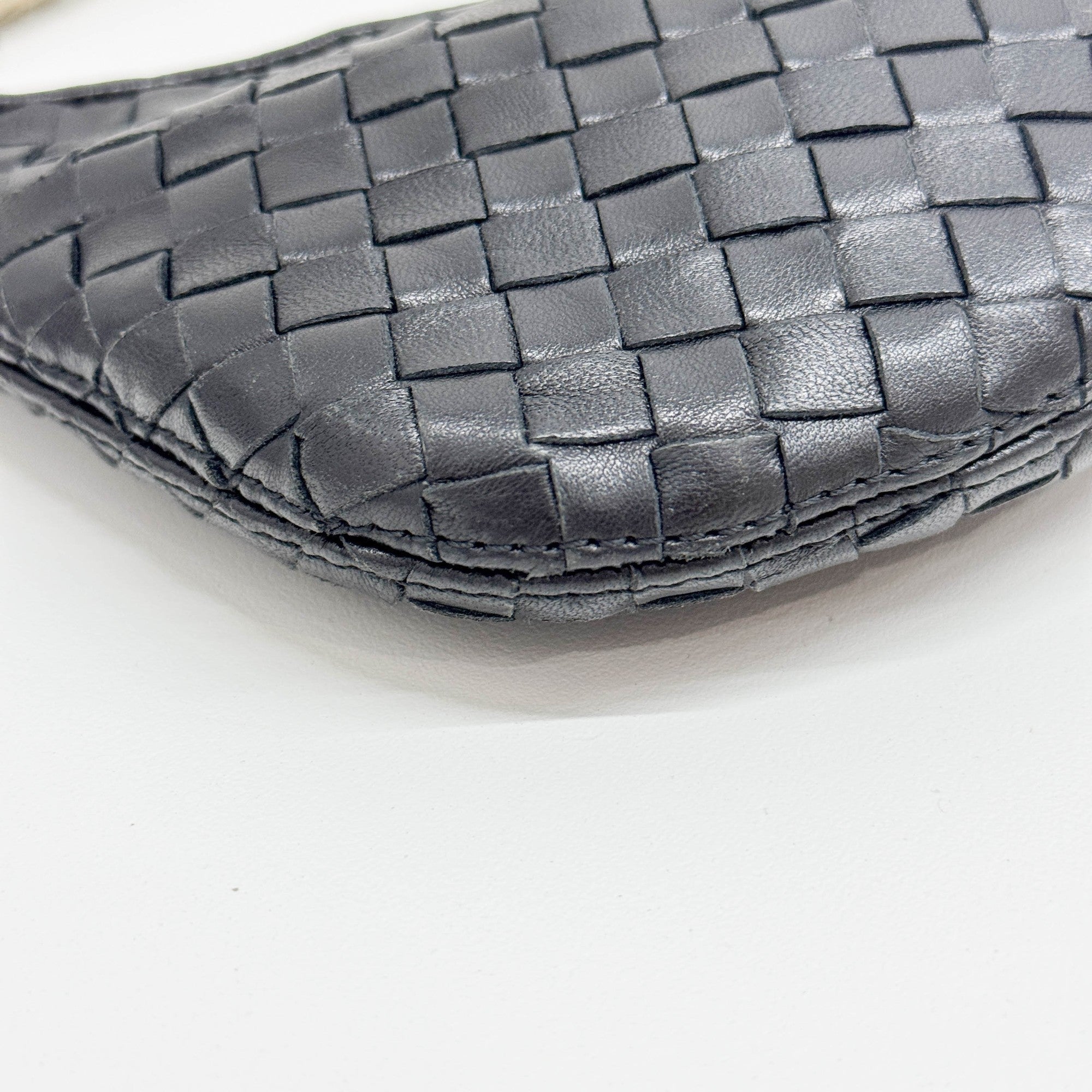 Intrecciato Black Leather Shoulder Bag