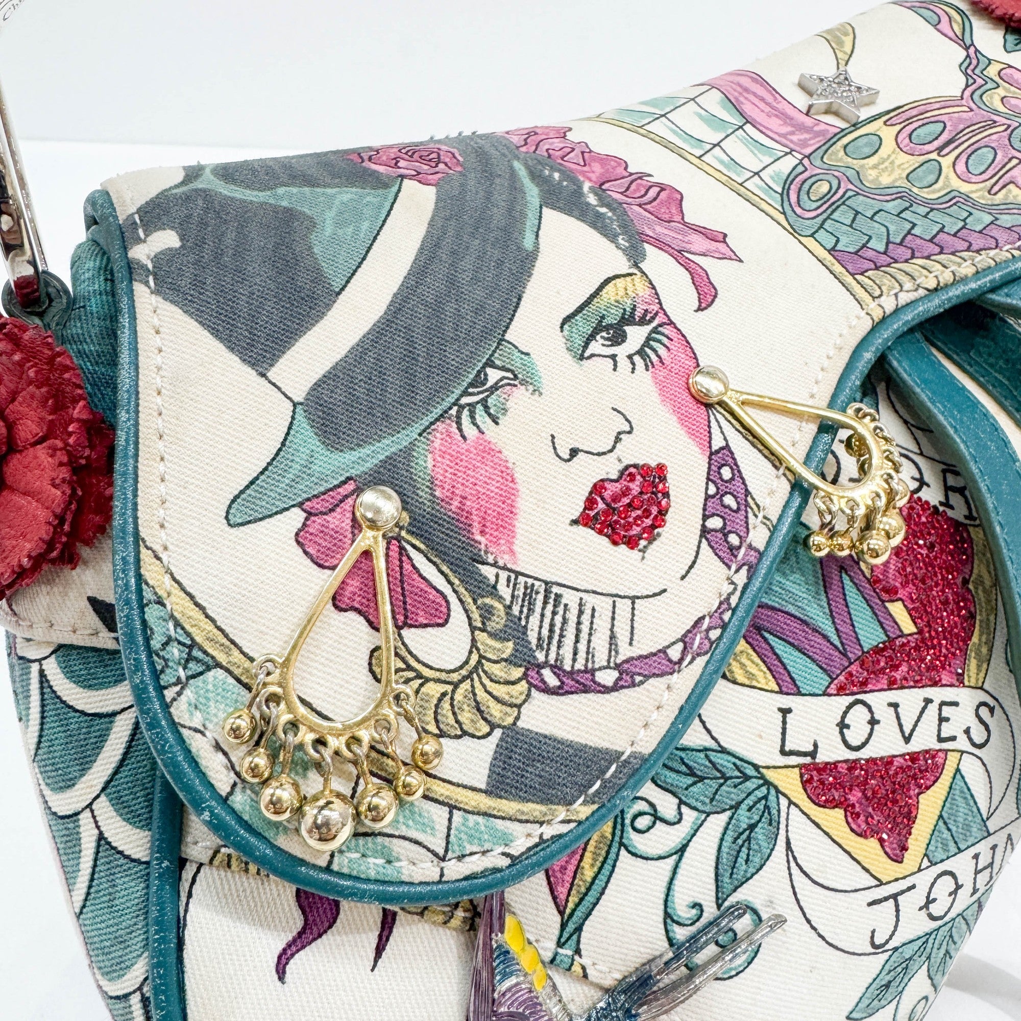 Saddle "Loves John" White Canvas Shoulder Bag