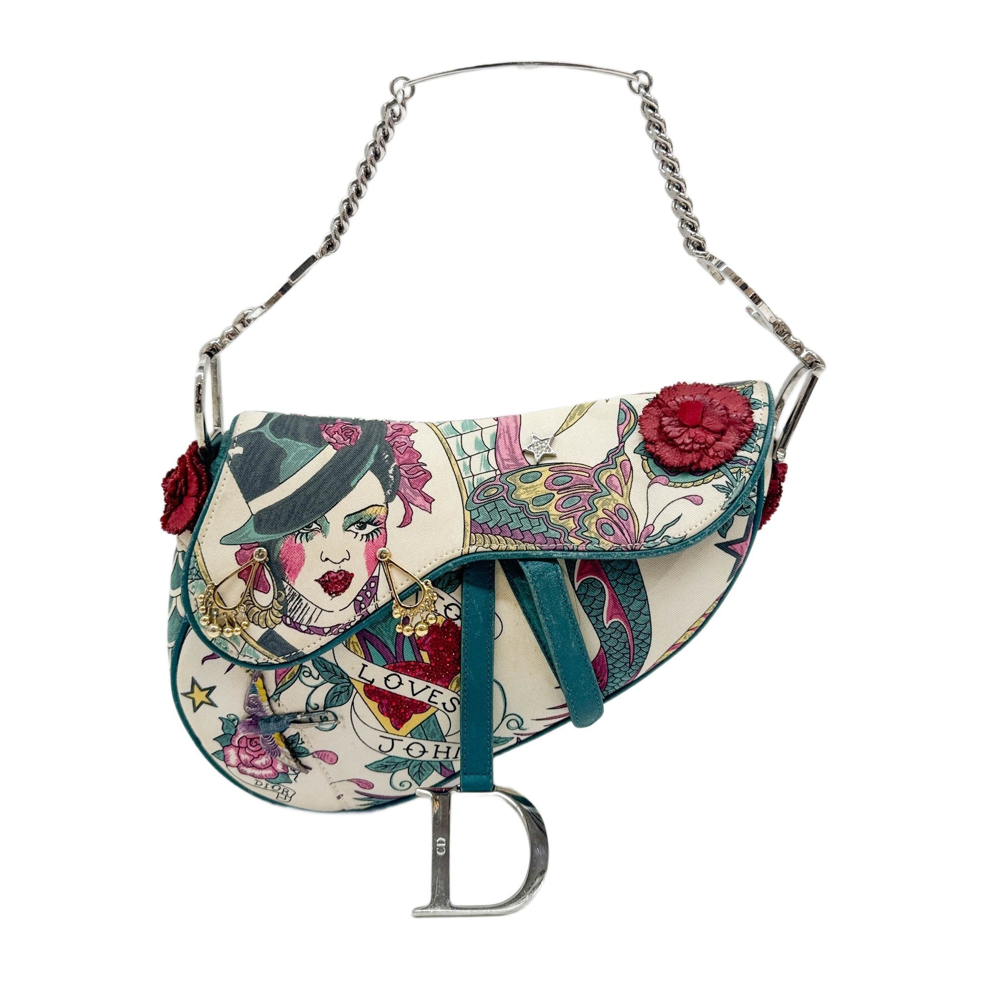 Saddle "Loves John" White Canvas Shoulder Bag