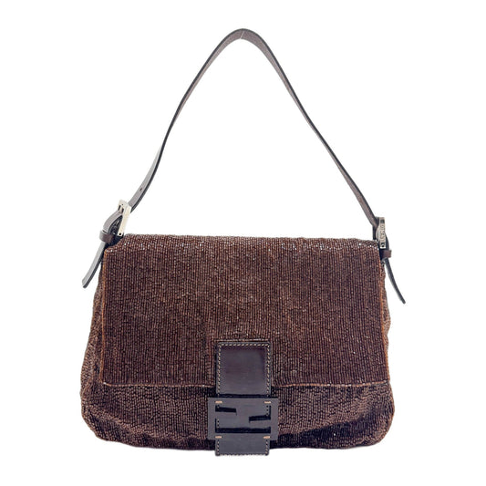 Mamma Baguete Brown Beads Shoulder Bag